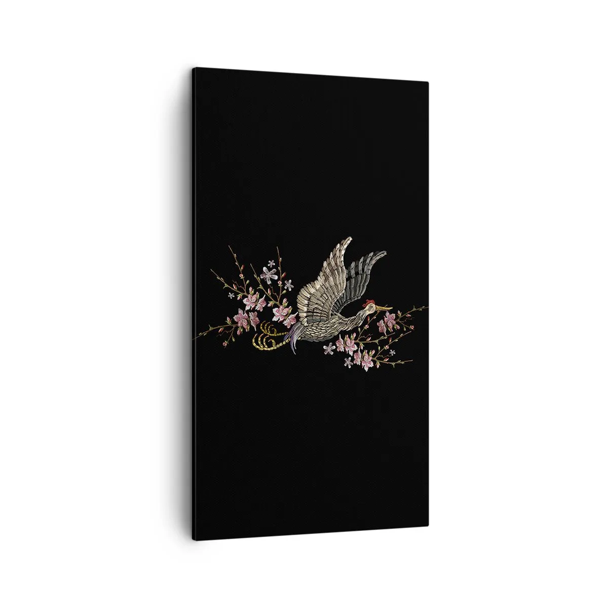 Lærredstryk - Billede på lærred - Eksotisk broderet fugl - 45x80 cm