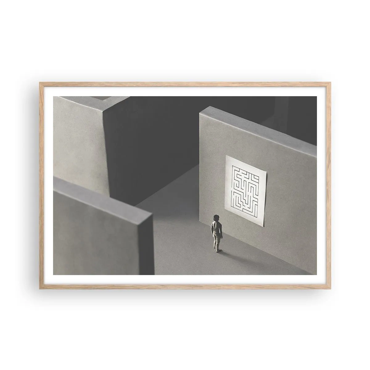 Plakat i ramme af lyst egetræ - Men hvor er jeg? - 100x70 cm