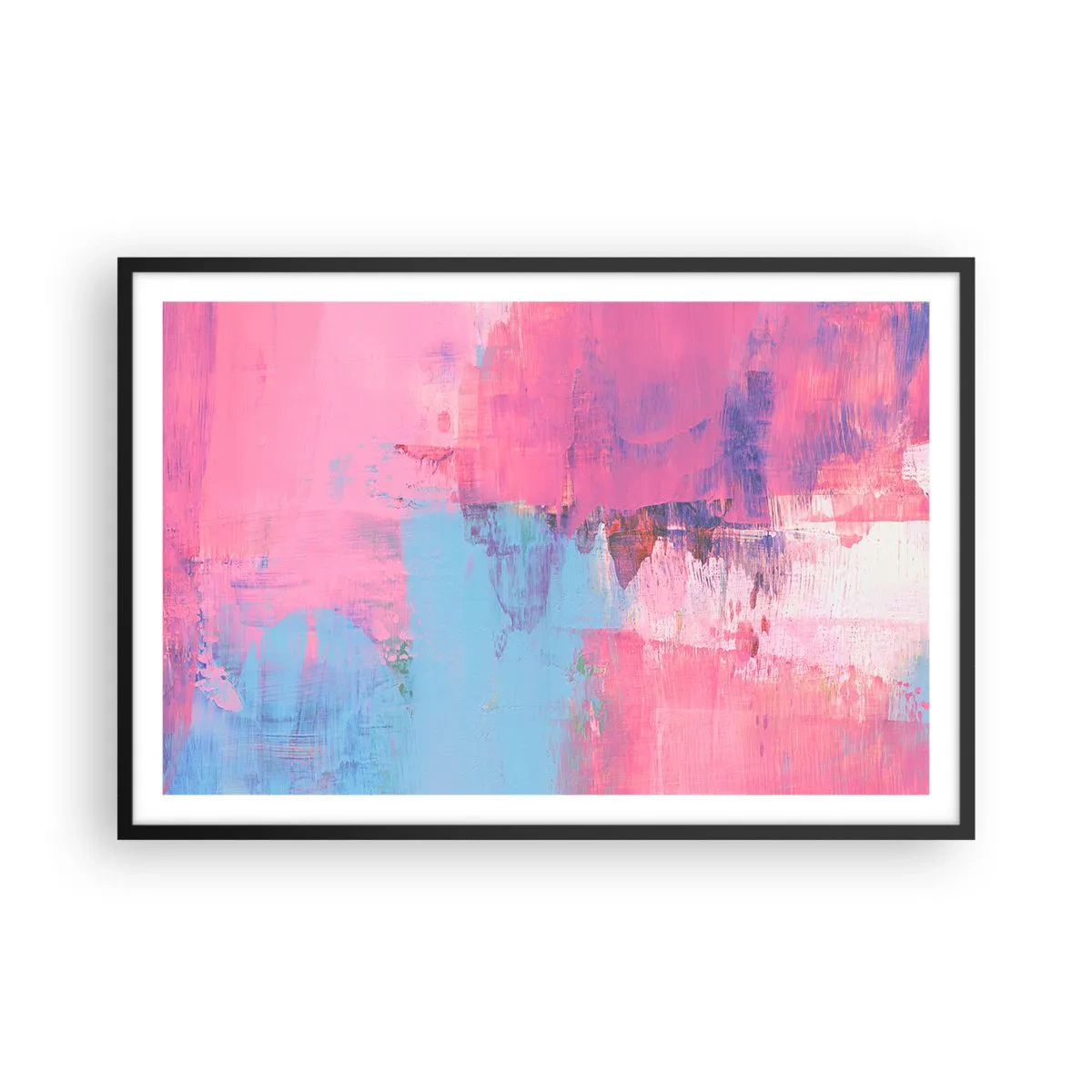 Plakat i sort ramme - Lyserød, blå og en knivspids lys - 91x61 cm
