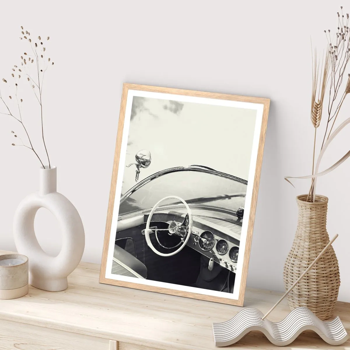 Plakat i ramme af lyst egetræ - Vejr for de rige - 70x100 cm