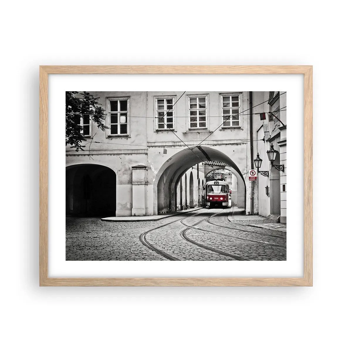 Plakat i ramme af lyst egetræ - Gennem byens labyrint - 50x40 cm