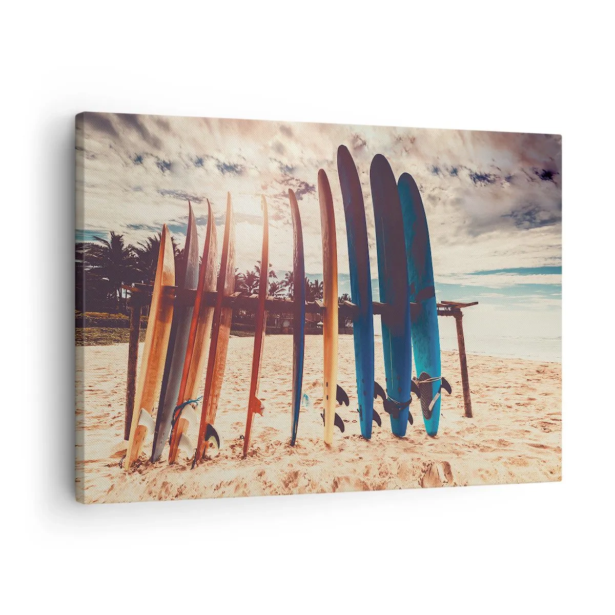 Lærredstryk - Billede på lærred - Surfbrætter på stranden ved solnedgang - 70x50cm - Godnat, indtil i morgen - Moderne vægdekoration til stue og soveværelse ARTTOR