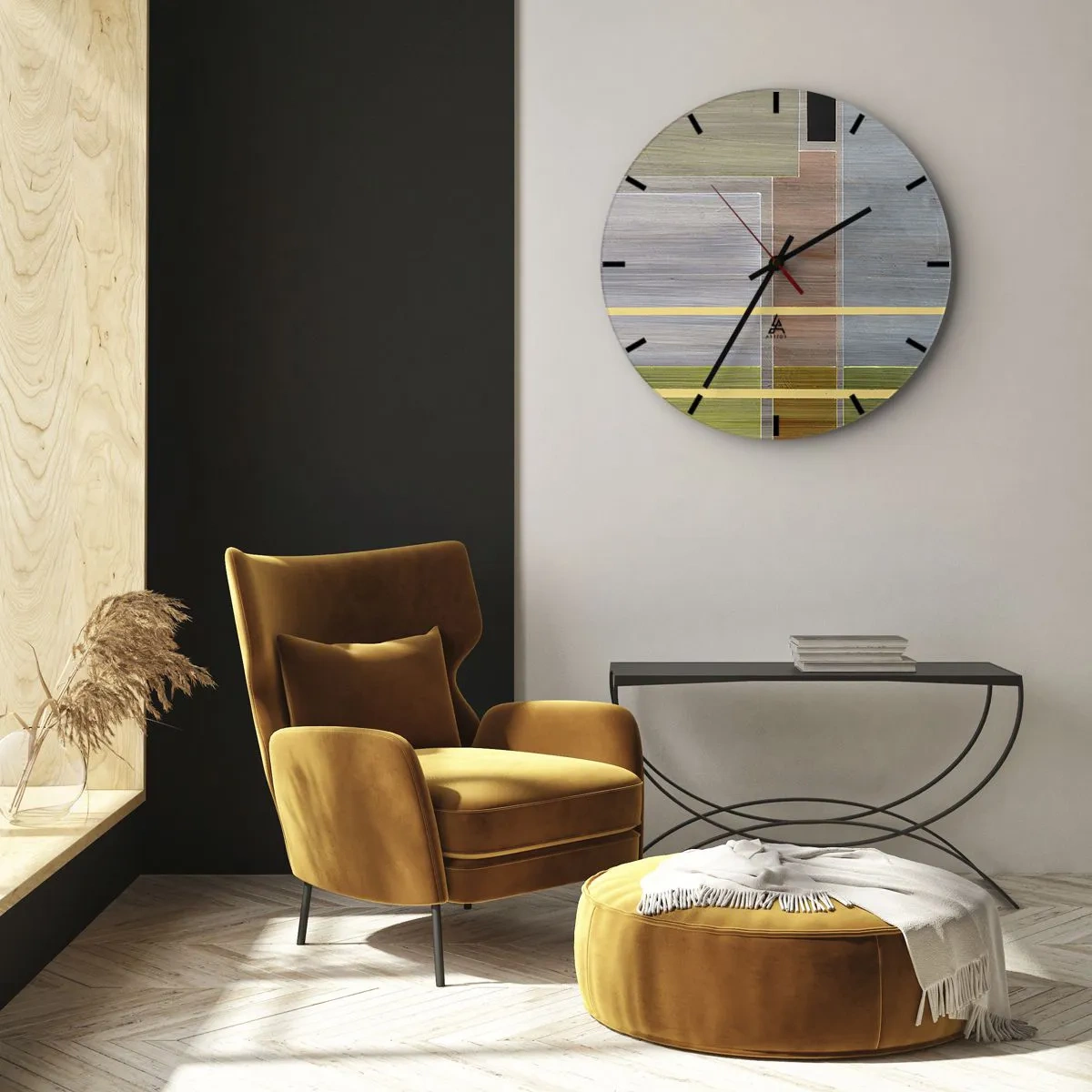 Vægur, Uret - Farvede rektangler i vandret og lodret arrangement - 30x30cm - Lige og rolig - Moderne vægdekoration til stue, køkken og soveværelse ARTTOR
