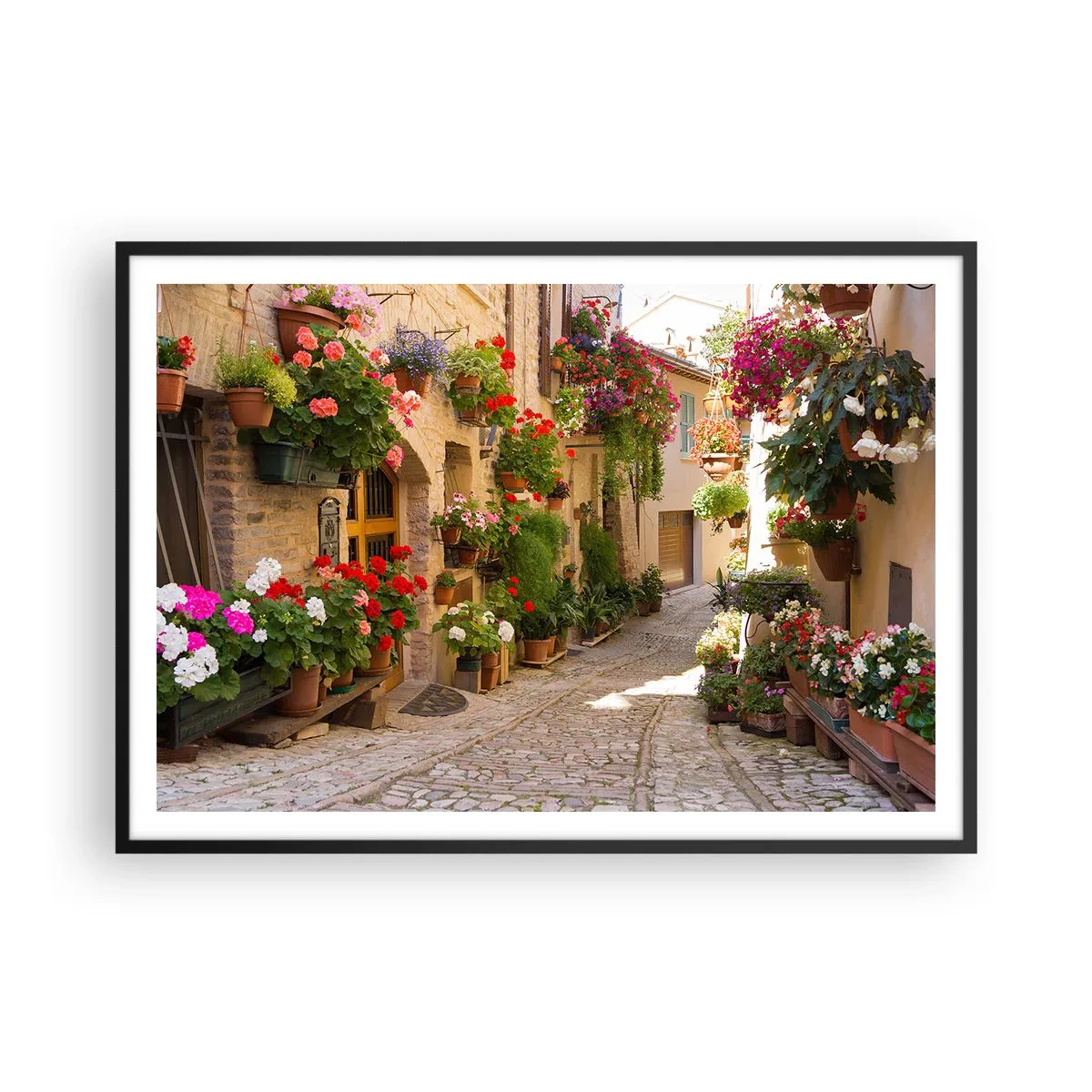Plakat i sort ramme - I en strøm af blomster - 100x70 cm