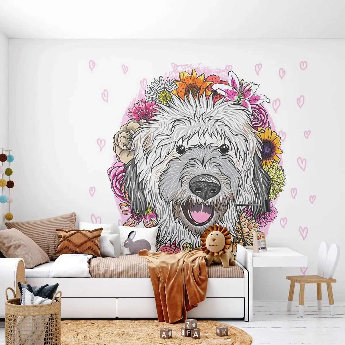 Fototapet Selvklæbende Deluxe Sticker - Hvalpens glæde - Abstraktion, Hund, For børn - 350x256 cm