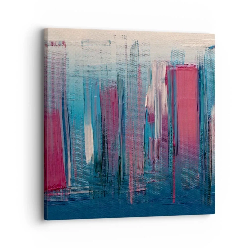 Lærredstryk - Billede på lærred - Lodret komposition i blåt og rødt - 30x30 cm