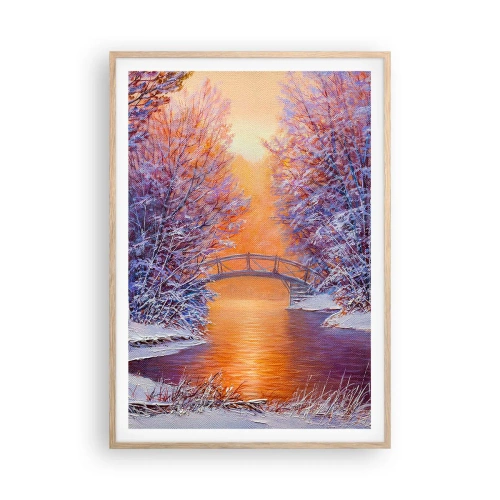 Plakat i ramme af lyst egetræ - Lad os mødes her - 70x100 cm