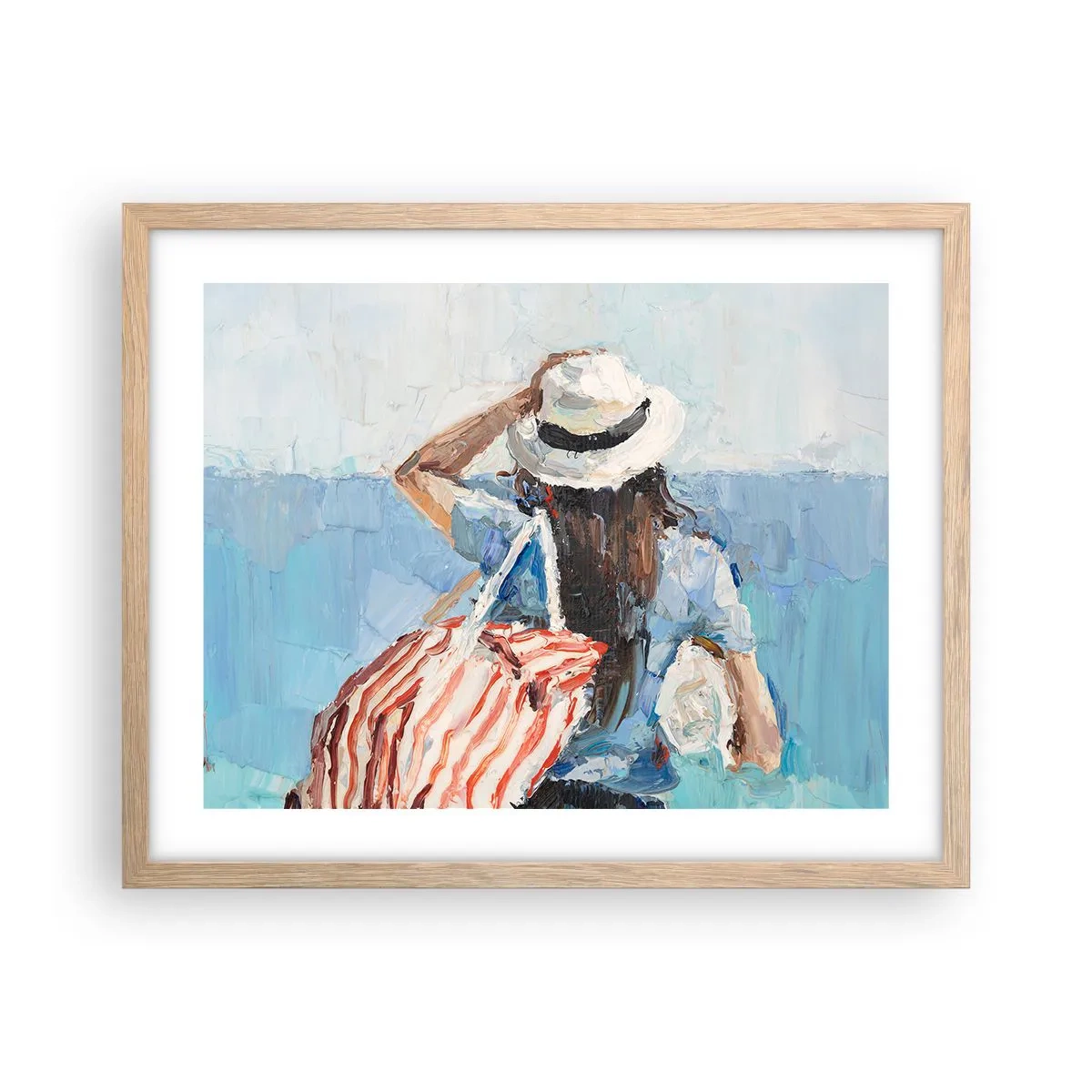 Plakat i ramme af lyst egetræ - Velkommen på ferie - 50x40 cm