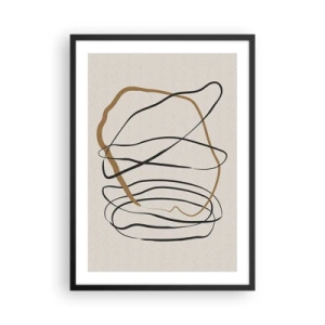 Plakat i sort ramme - Minimalistisk abstraktion med dynamiske linjer - 50x70cm - Komposition - dans i besiddelse - Moderne vægdekoration til stue og soveværelse ARTTOR