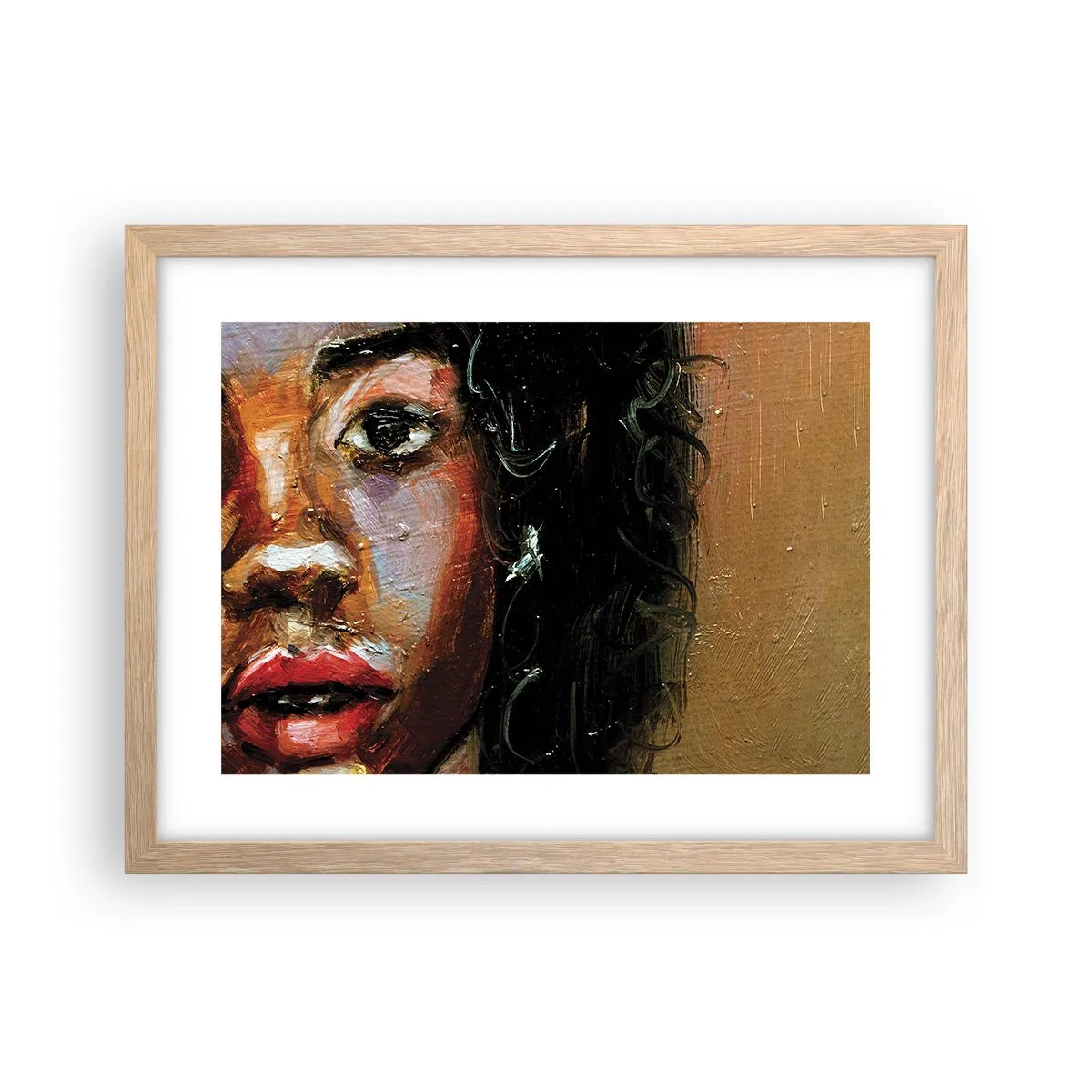 Plakat i ramme af lyst egetræ - Sort og glitter - 40x30 cm