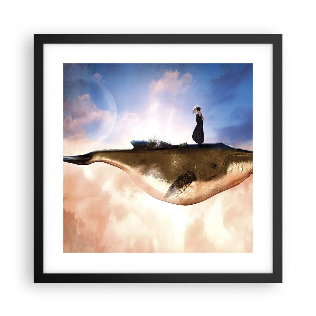 Plakat i sort ramme - En surrealistisk rejse - 40x40 cm