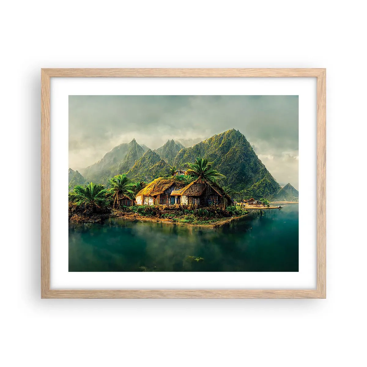 Plakat i ramme af lyst egetræ - Tropisk paradis - 50x40 cm