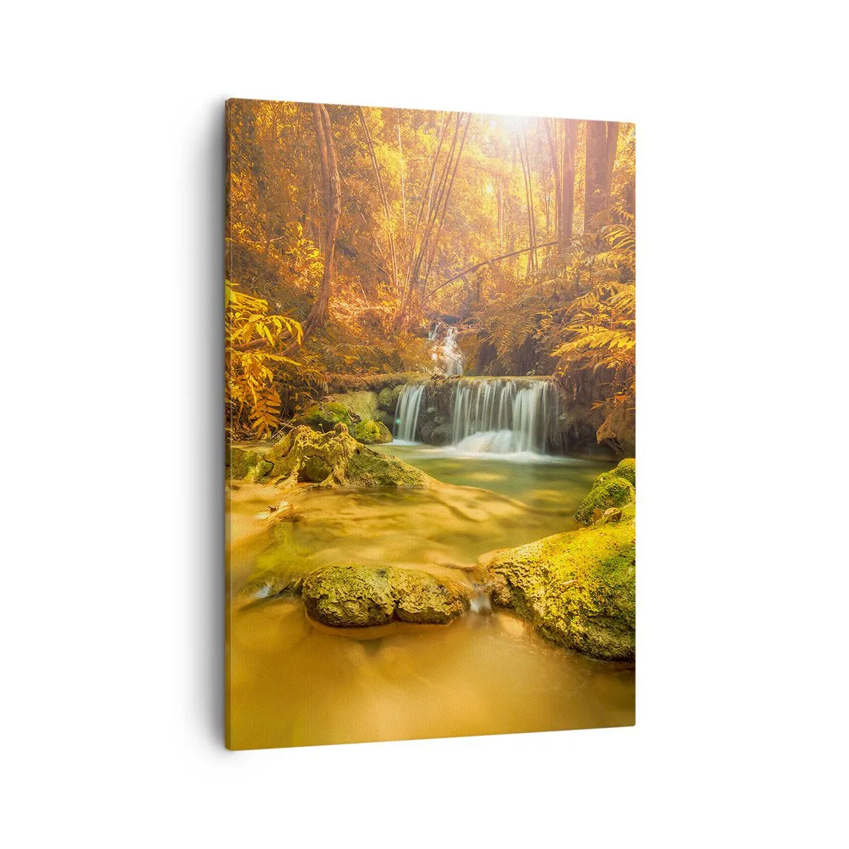 Lærredstryk - Billede på lærred - Skovkaskade i guld - 50x70 cm