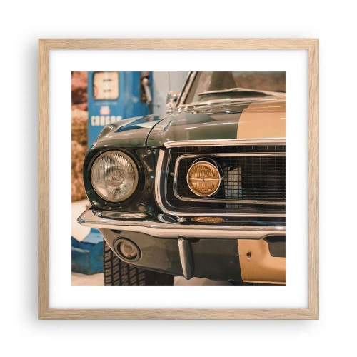 Plakat i ramme af lyst egetræ - Møde med en legende - 40x40 cm