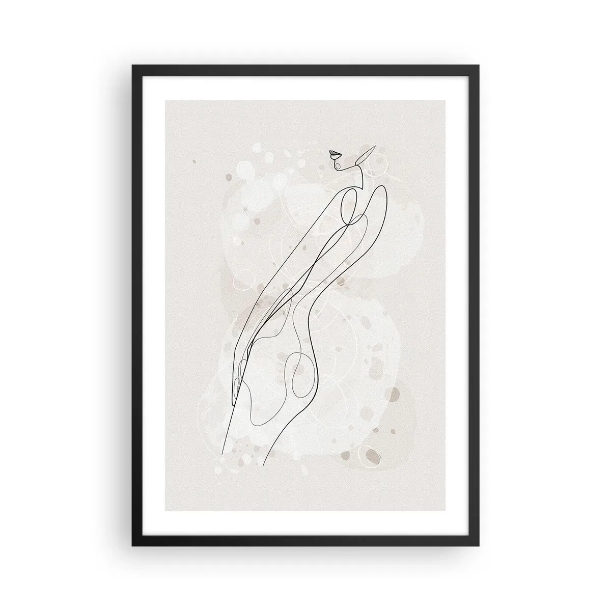 Plakat i sort ramme - Minimalistisk kvindelig silhuet med abstrakte elementer - 50x70cm - At forvilde sig med blikket - Moderne vægdekoration til stue og soveværelse ARTTOR