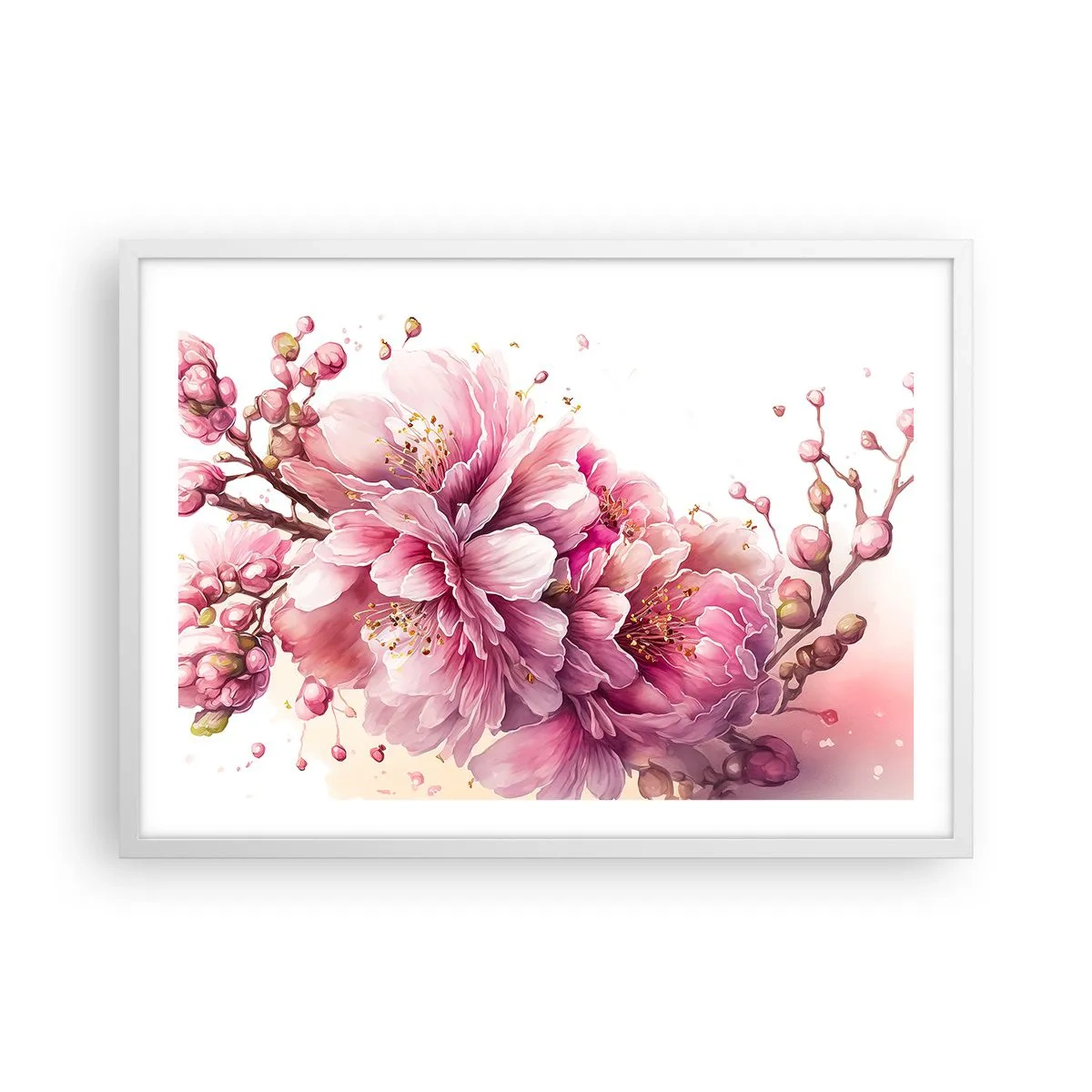 Plakat i hvid ramme - Kirsebærblomst - 70x50 cm