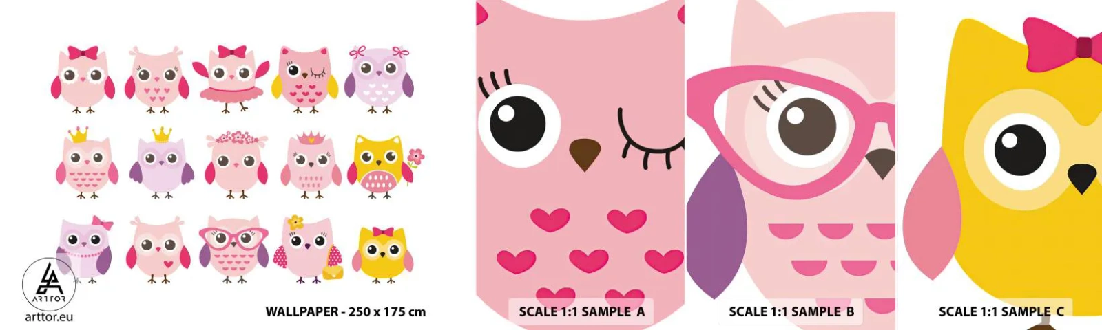 Prøve Fototapet Selvklæbende Deluxe Sticker - Den ene er sødere end den anden - Fugle, Ugle, For børn - 100x30 cm