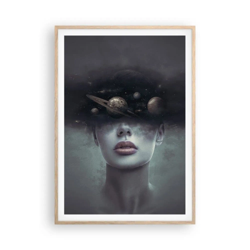 Plakat i ramme af lyst egetræ - Og planeterne er ved at gå amok... - 70x100 cm