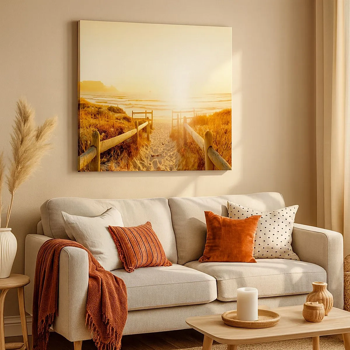 Lærredstryk - Billede på lærred - Over klitten, mod solen - 30x30 cm