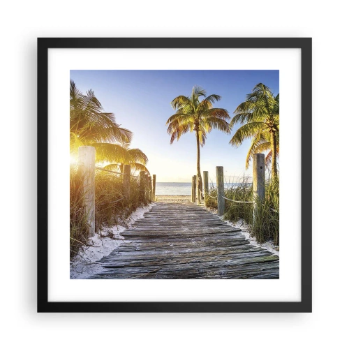 Plakat i sort ramme - Direkte til paradis - 40x40 cm