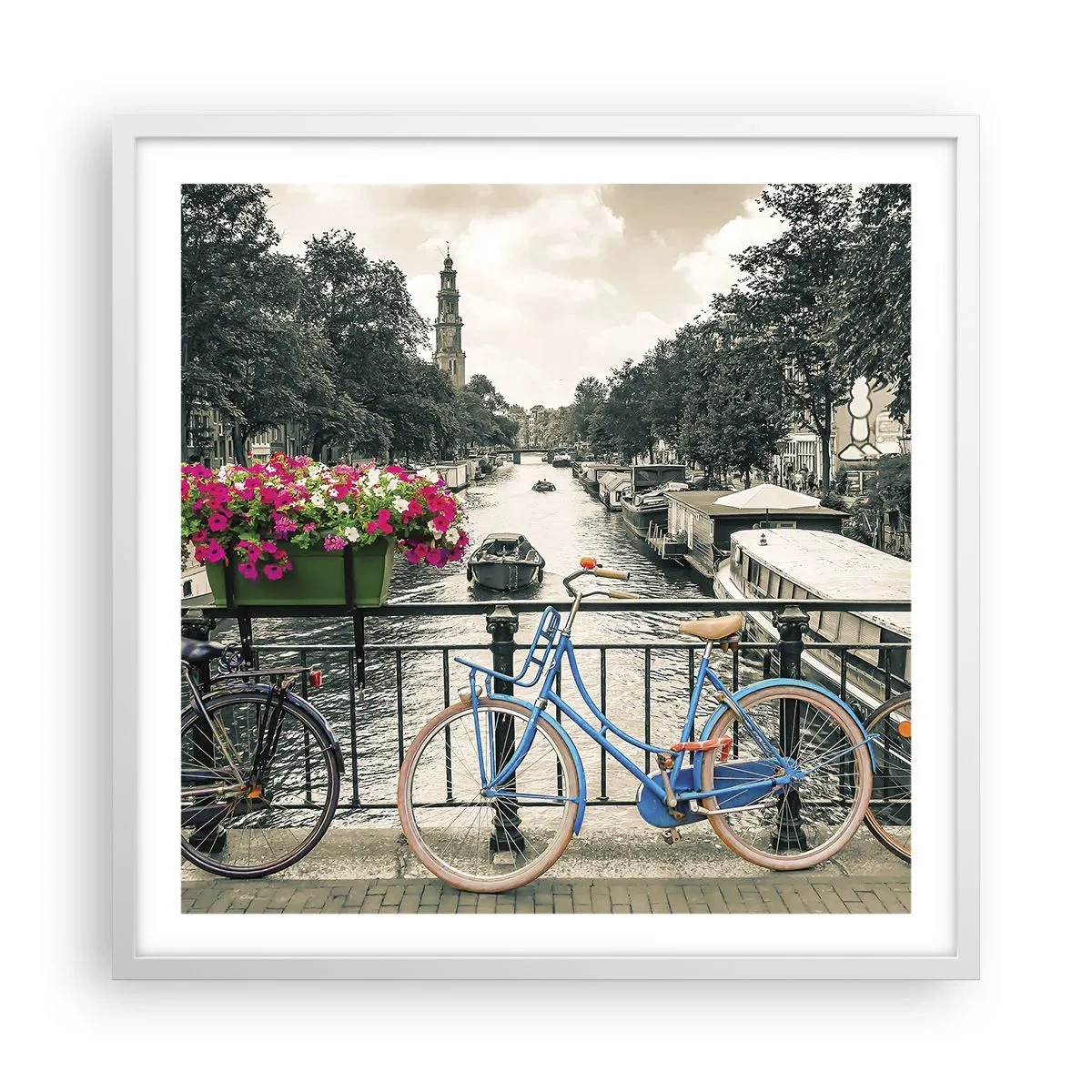 Plakat i hvid ramme - Farverne i Amsterdams gader - 60x60 cm