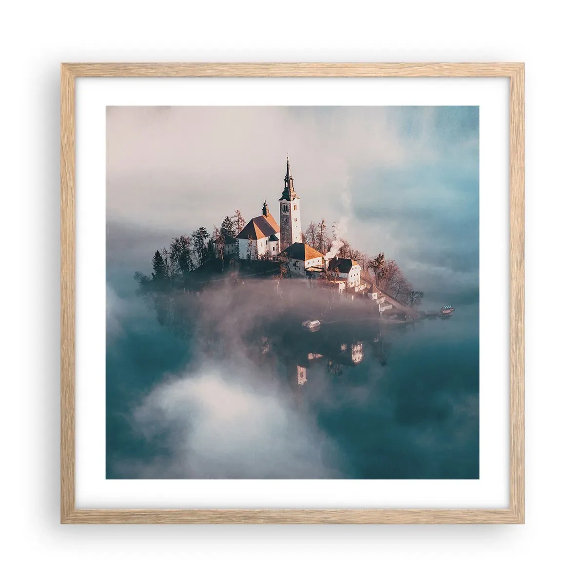 Plakat i ramme af lyst egetræ - Drømmeøen - 50x50 cm