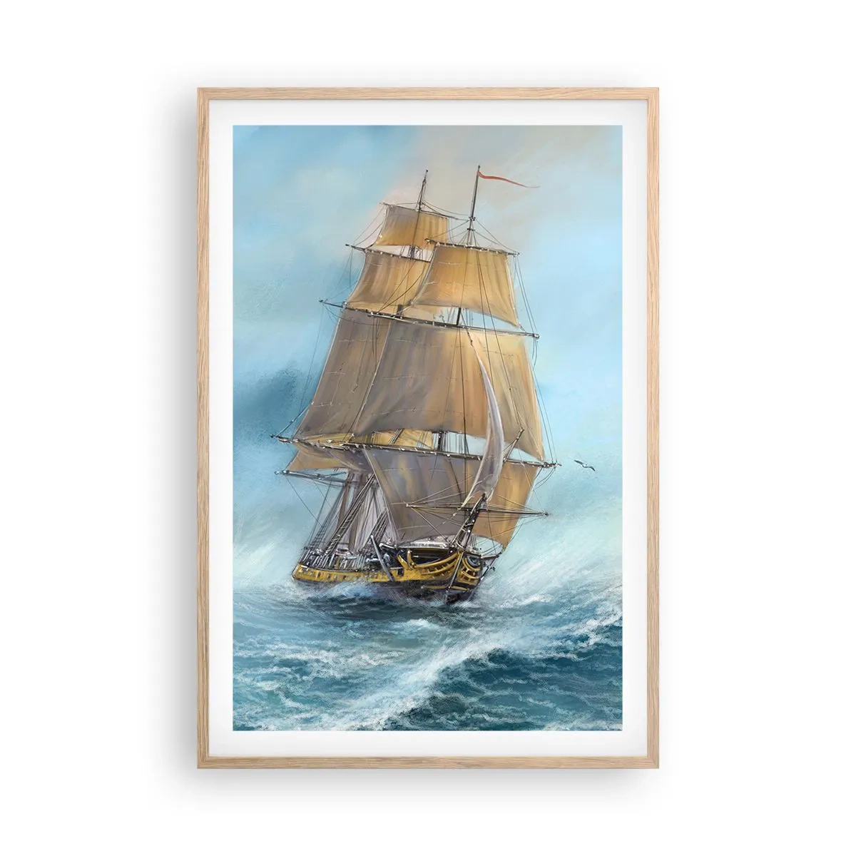 Plakat i ramme af lyst egetræ - Bølgende gennem bølgerne - 61x91 cm