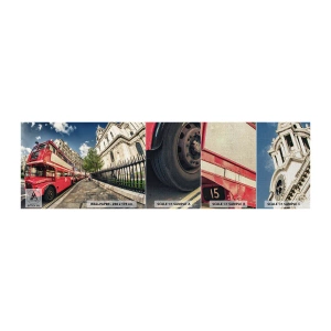 Prøve Fototapet Premium Canvas - Gade i London i grå og rødt - By, London, Rød bus - 100x30 cm