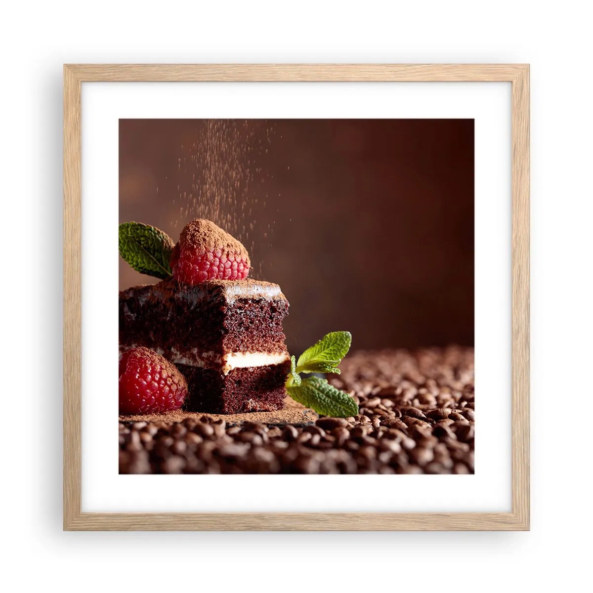 Plakat i ramme af lyst egetræ - Livet er sødt - 40x40 cm