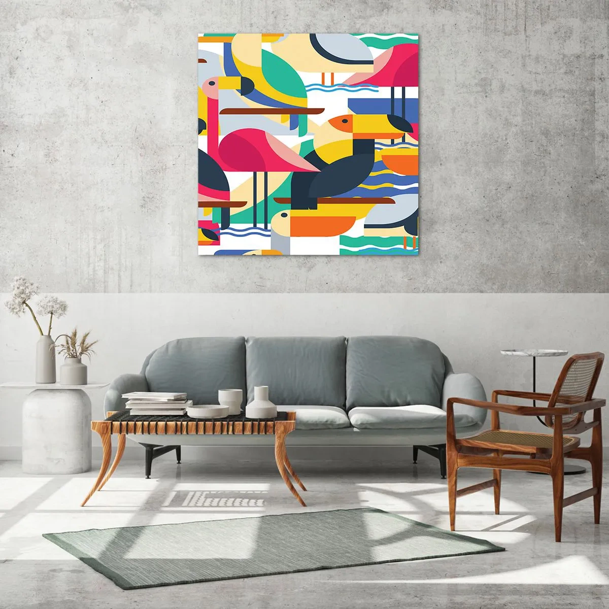 Billede på glas - Fuglefest - 70x70 cm