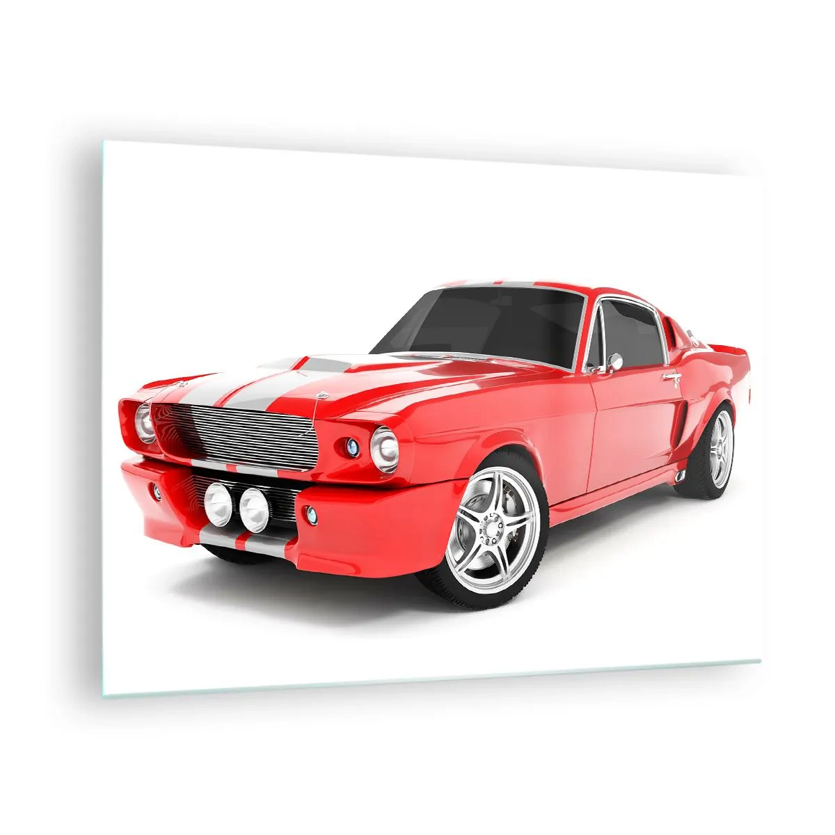 Billede på glas - Rød klassisk Mustang sportsvogn - 70x50cm - Mustang så hurtigt som vinden - Moderne vægdekoration til stue og soveværelse ARTTOR