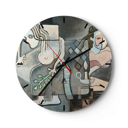 Vægur, Uret - En abstrakt komposition af to figurer med mosaikelementer. - 30x30cm - En mosaik af ånd og materie - Moderne vægdekoration til stue, køkken og soveværelse ARTTOR