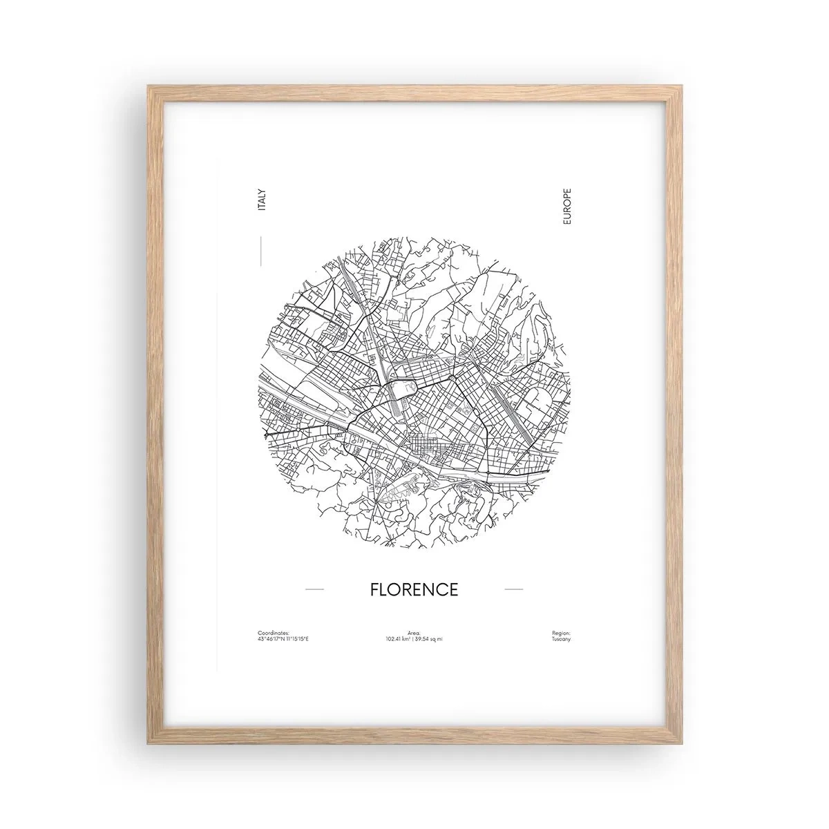 Plakat i ramme af lyst egetræ - Anatomi af Firenze - 40x50 cm