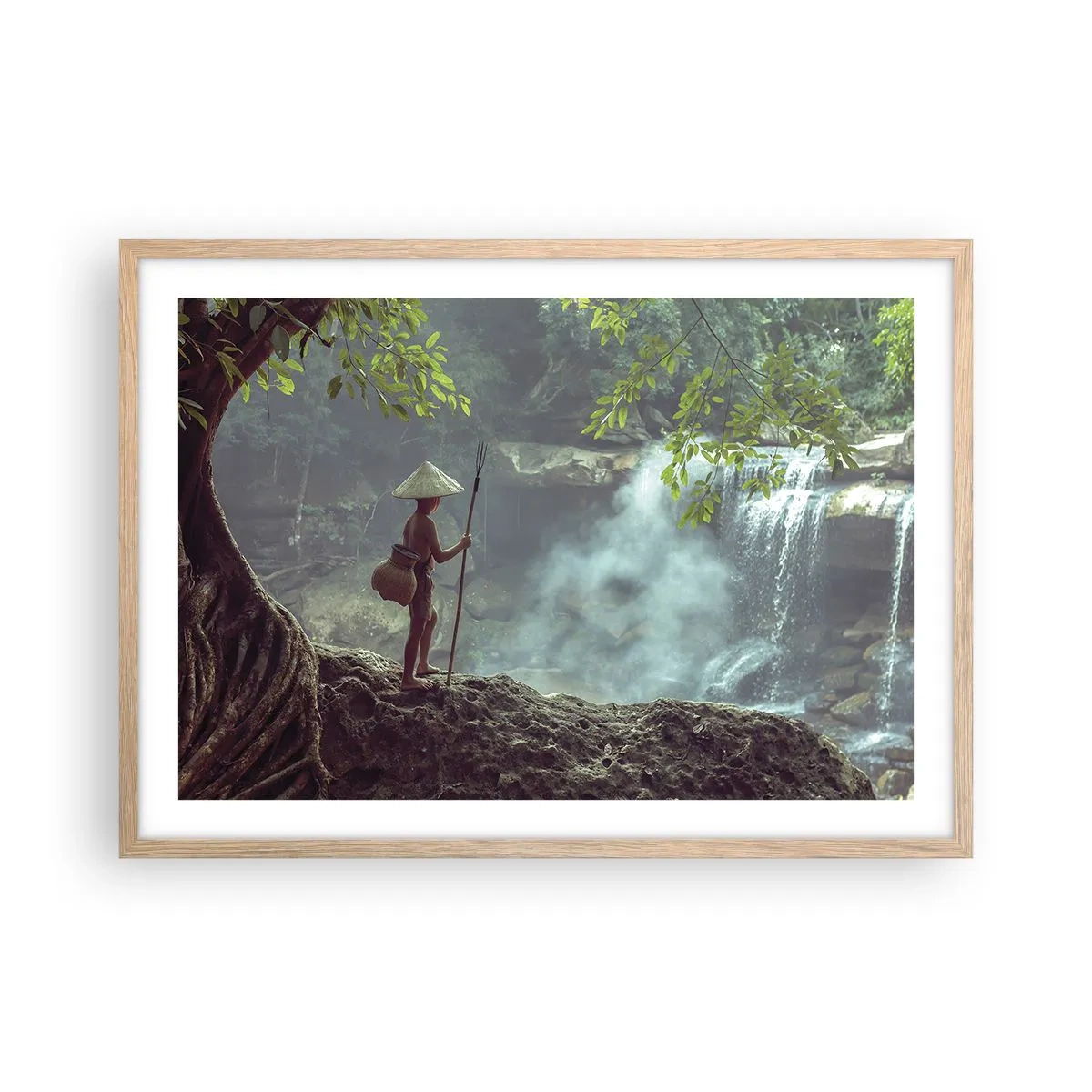 Plakat i ramme af lyst egetræ - Venlig med naturen - 70x50 cm