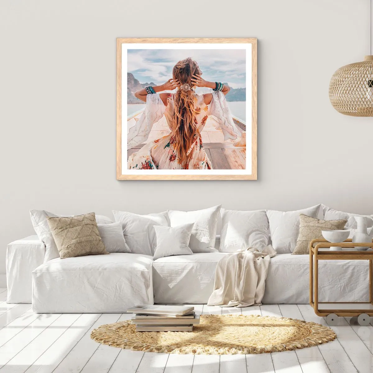 Plakat i ramme af lyst egetræ - På vej mod lykken - 40x40 cm