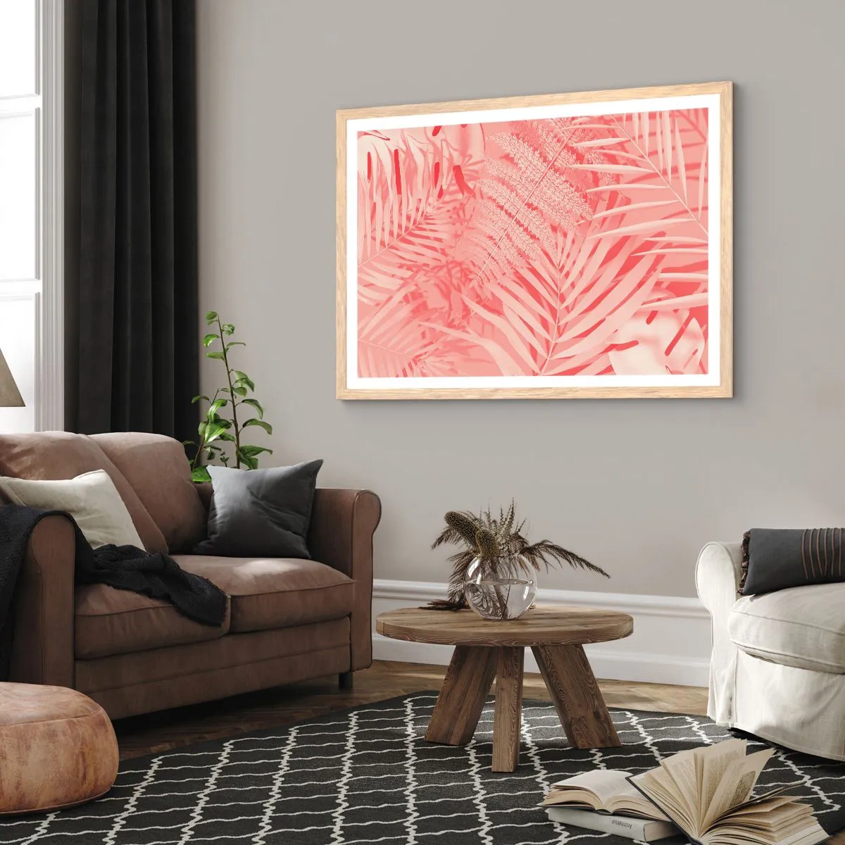 Plakat i ramme af lyst egetræ - Lyserødt koncept - 70x50 cm