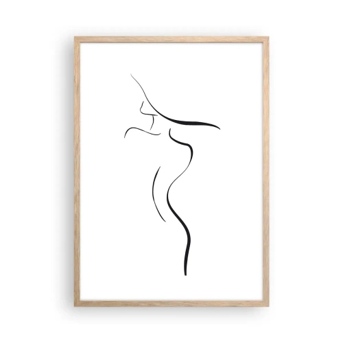 Plakat i ramme af lyst egetræ - Flygtig som en bølge - 50x70 cm