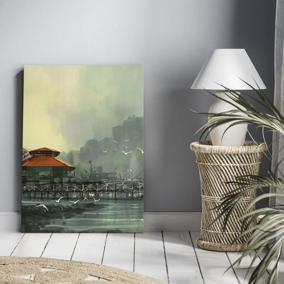 Lærredstryk - Billede på lærred - En regnvejrsdag på havnen - 70x100 cm