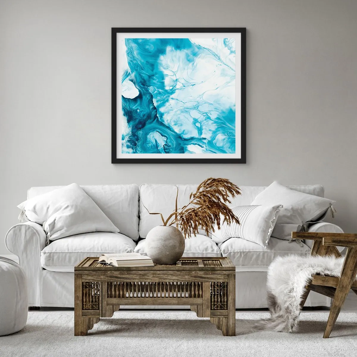 Plakat i sort ramme - Blå koncert - 40x40 cm