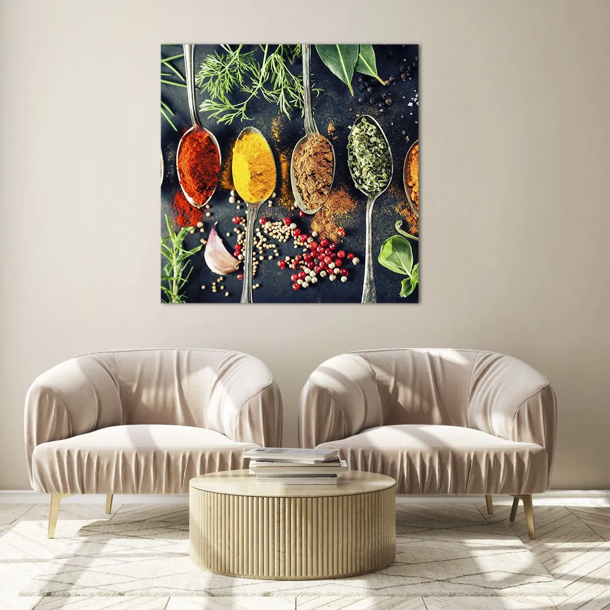 Billede på glas - Kulinarisk magi - 70x70 cm