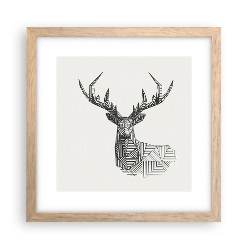 Plakat i ramme af lyst egetræ - Hjorte i kubistisk stil - 30x30 cm