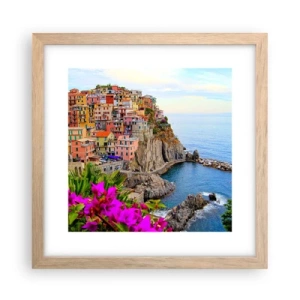Plakat i ramme af lyst egetræ - En grinende by - 30x30 cm