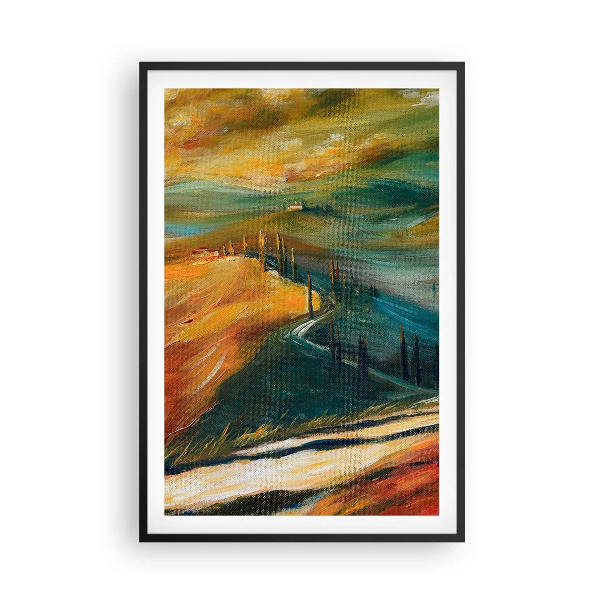 Plakat i sort ramme - Toscansk landskab - 61x91 cm