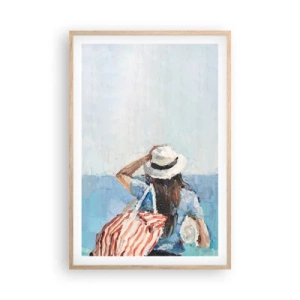 Plakat i ramme af lyst egetræ - Velkommen på ferie - 61x91 cm