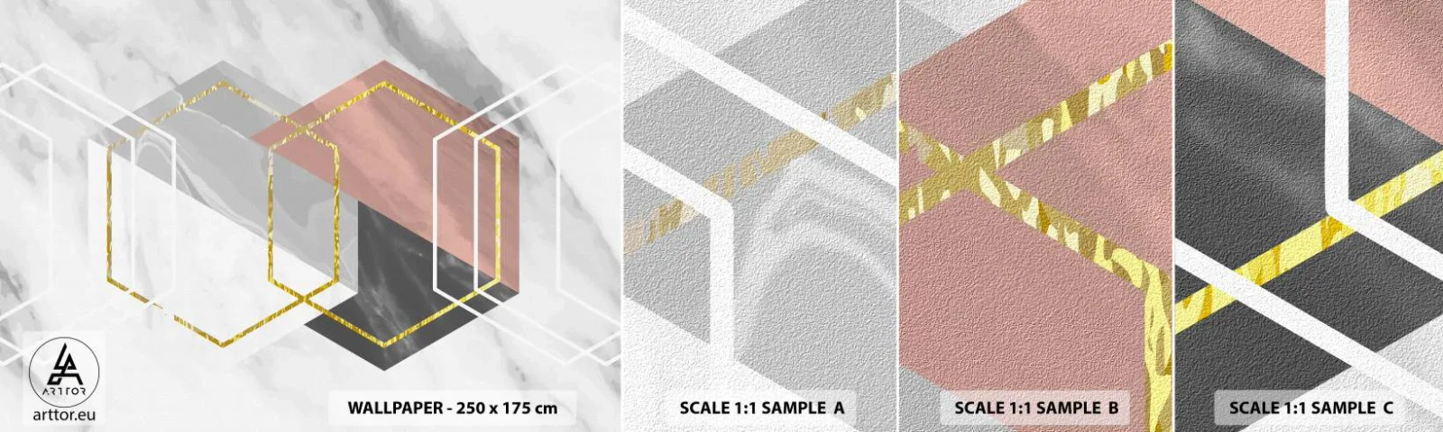 Prøve Fototapet Selvklæbende Deluxe Sticker - Kædesammensætning - Abstraktion, Stykke, Sekskant - 100x30 cm