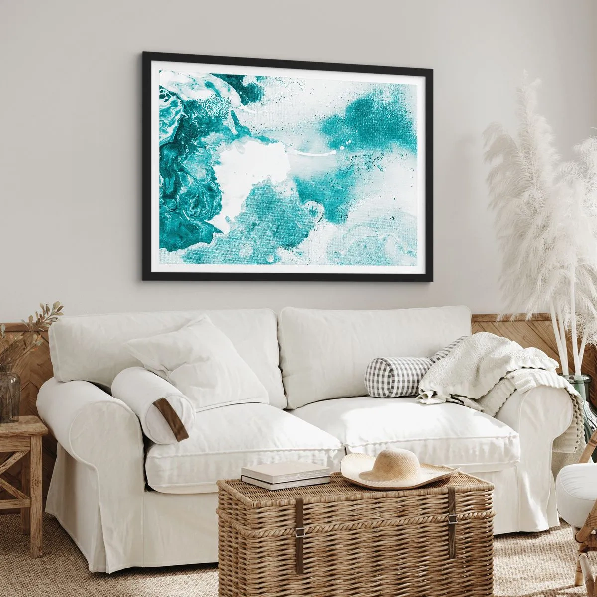 Plakat i sort ramme - Blå oversvømmelsesflader - 70x50 cm