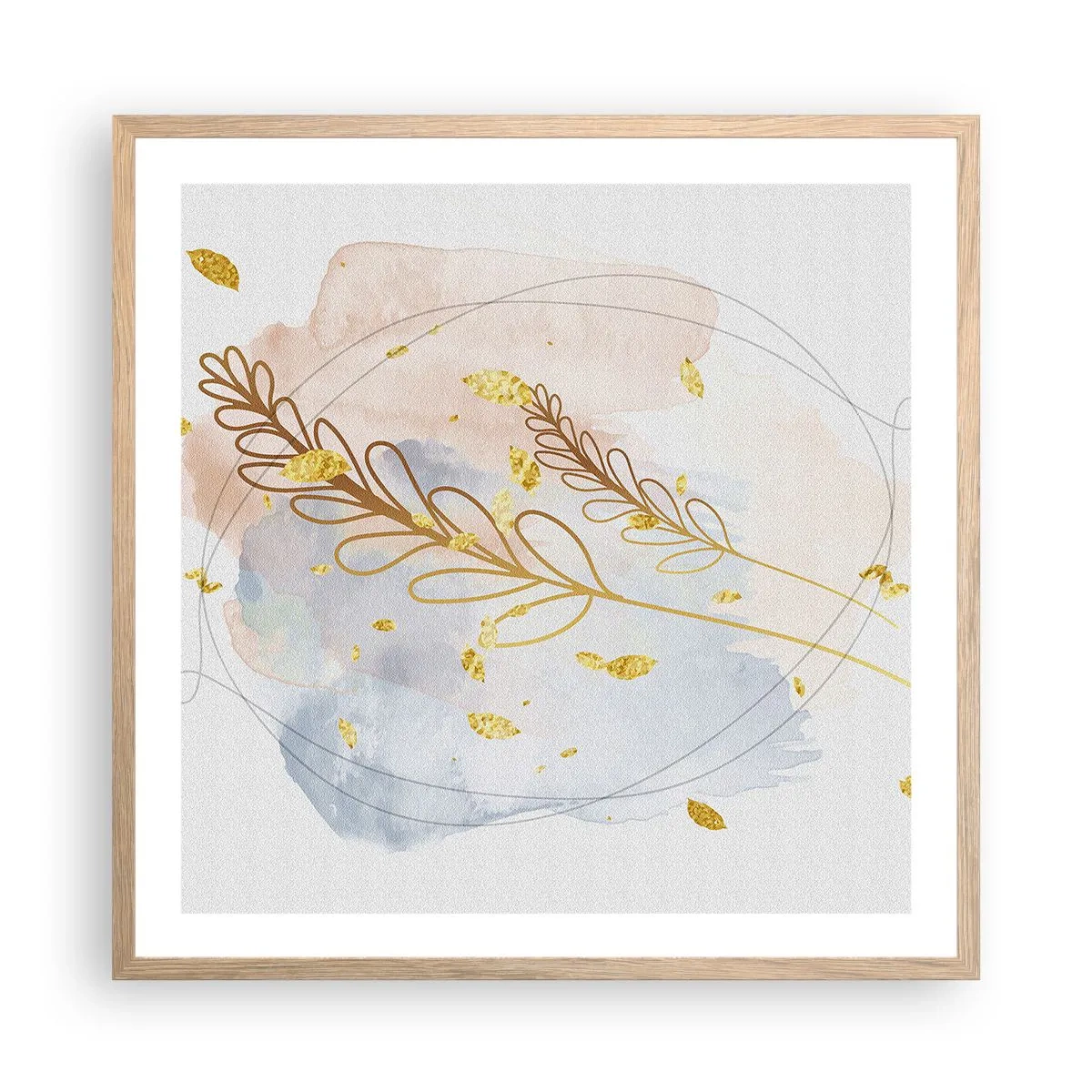 Plakat i ramme af lyst egetræ - En gylden eksplosion - 60x60 cm