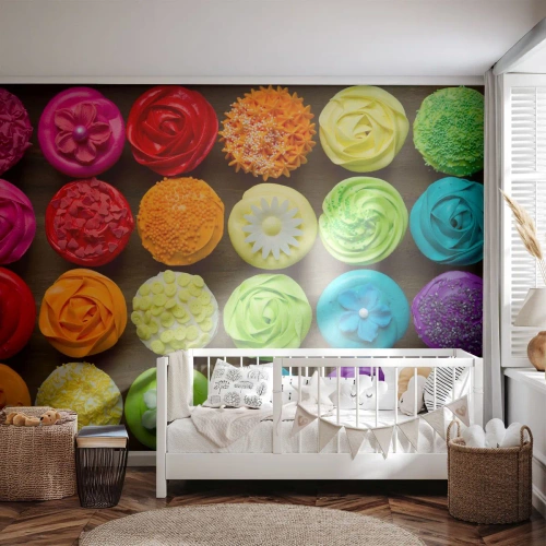 Fototapet Selvklæbende Deluxe Sticker - Alle er forskellige - alle er lækre - Gastronomi, farverige småkager, 3D - 250x175 cm