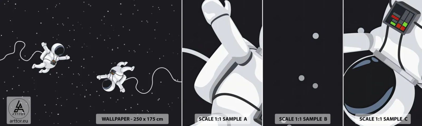 Prøve Fototapet Selvklæbende Deluxe Sticker - Rummet vikler sig sammen - Abstraktion, Astronaut, Kosmos - 100x30 cm