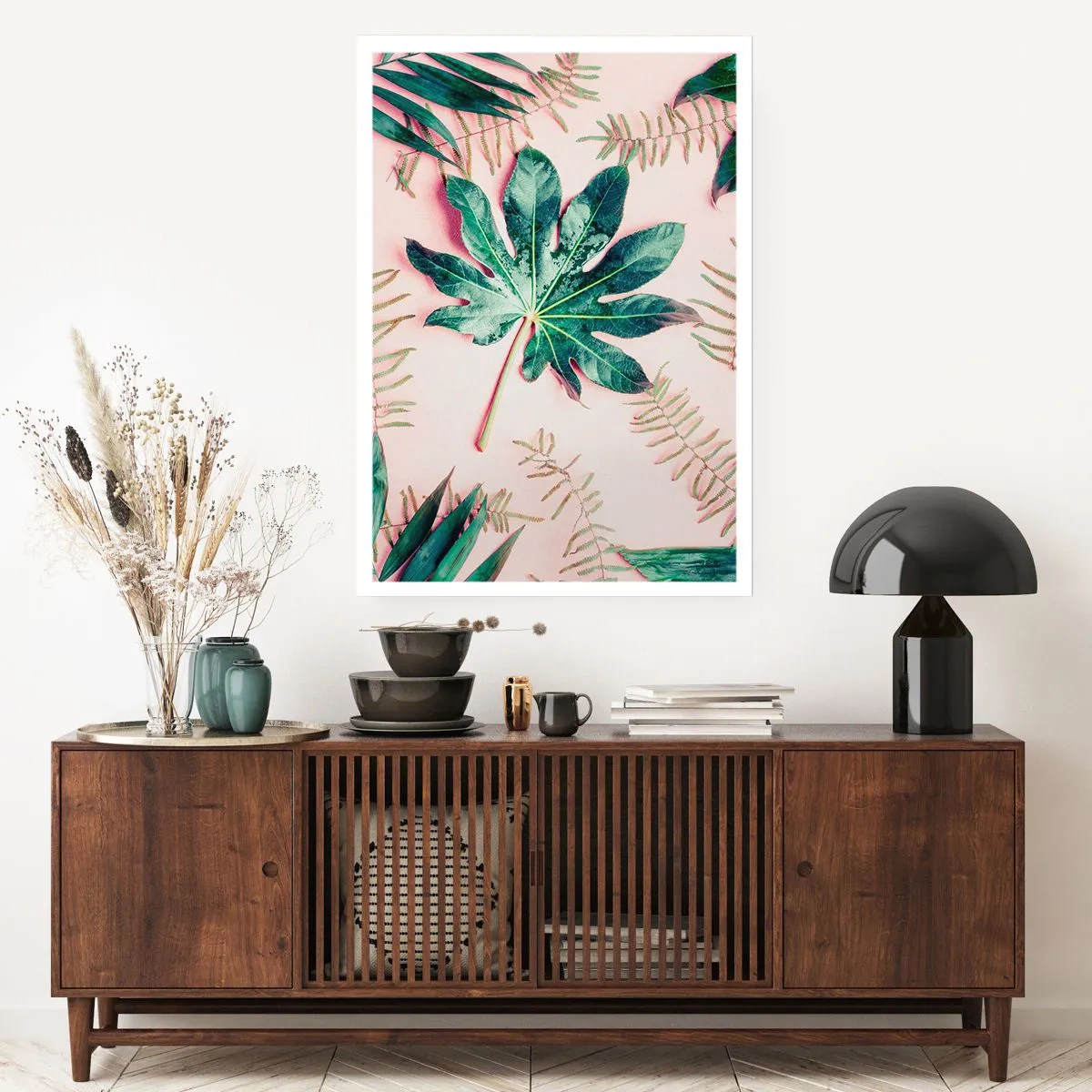 Plakat - En undersøgelse af grønt på en lyserød baggrund - 70x100 cm